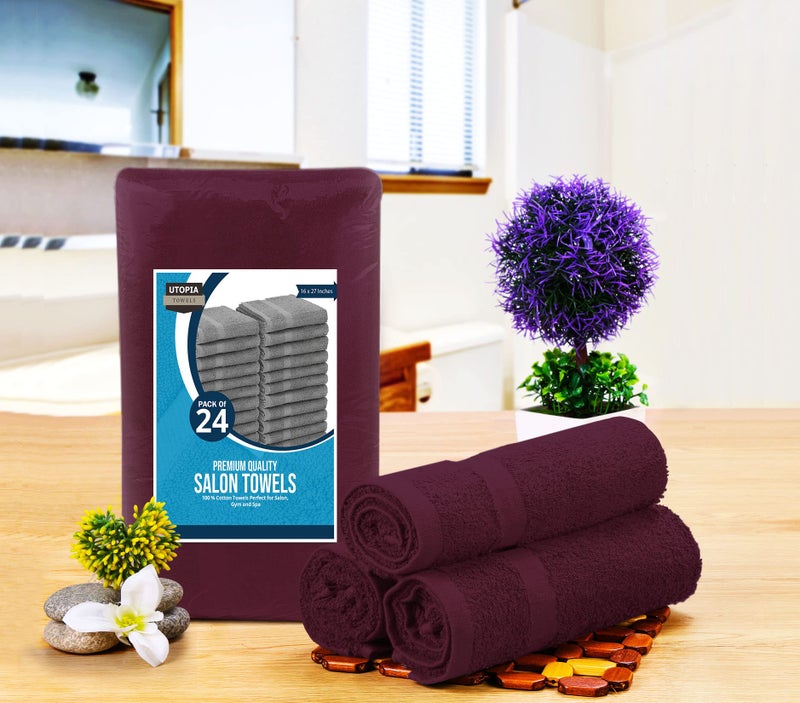 Utopia Towels, Salon Towel, Pack of 24, Not Bleach Proof, 16 by 27 Inches, Highly Absorbent Cotton Towels for Hand, Gym, Beauty, Spa, and Home Hair Care, Burgundy - Image 2