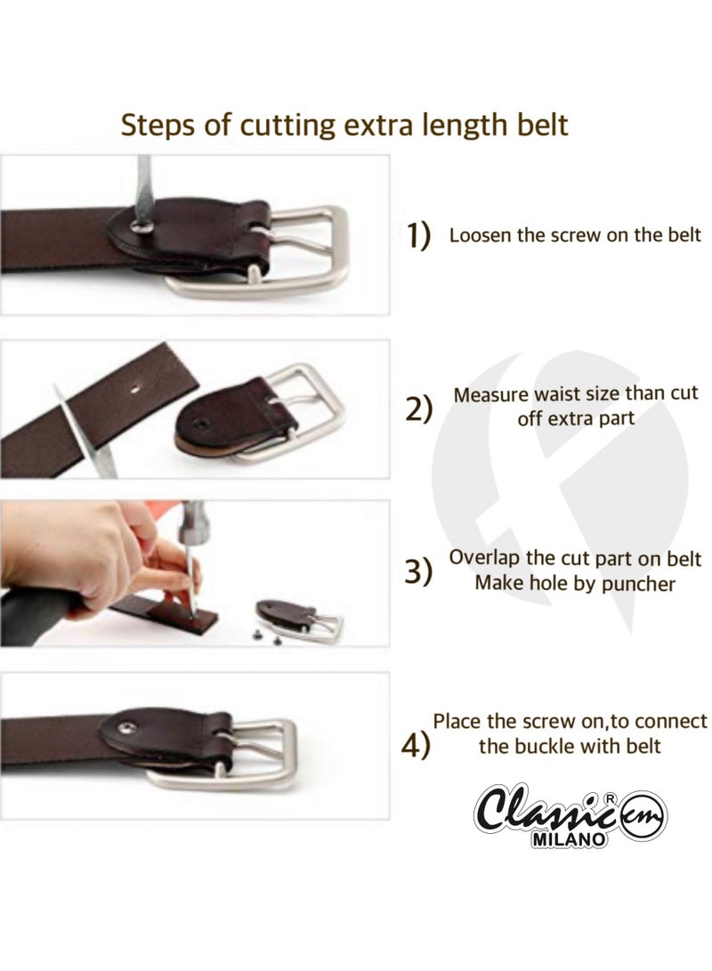 CLASSIC MILANO® Genuine Leather Belt Men in an elegant GIFT BOX; Classic Jean Belt; Belts for men Mens belt Leather; Pin Buckle 35MM - Image 5