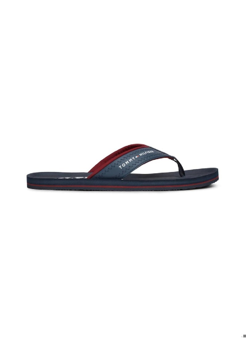 TOMMY HILFIGER Men's Logo Strap Flip-Flops - Faux Leather, Blue  - Image 1