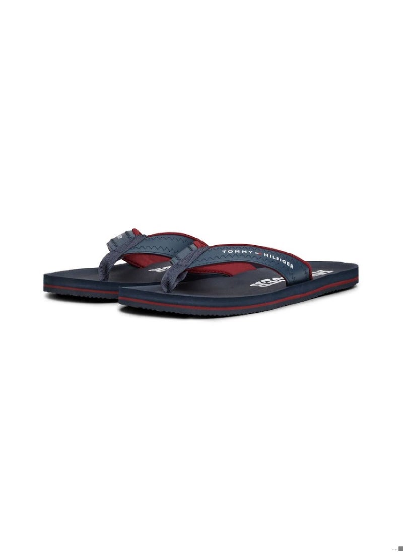 TOMMY HILFIGER Men's Logo Strap Flip-Flops - Faux Leather, Blue  - Image 2
