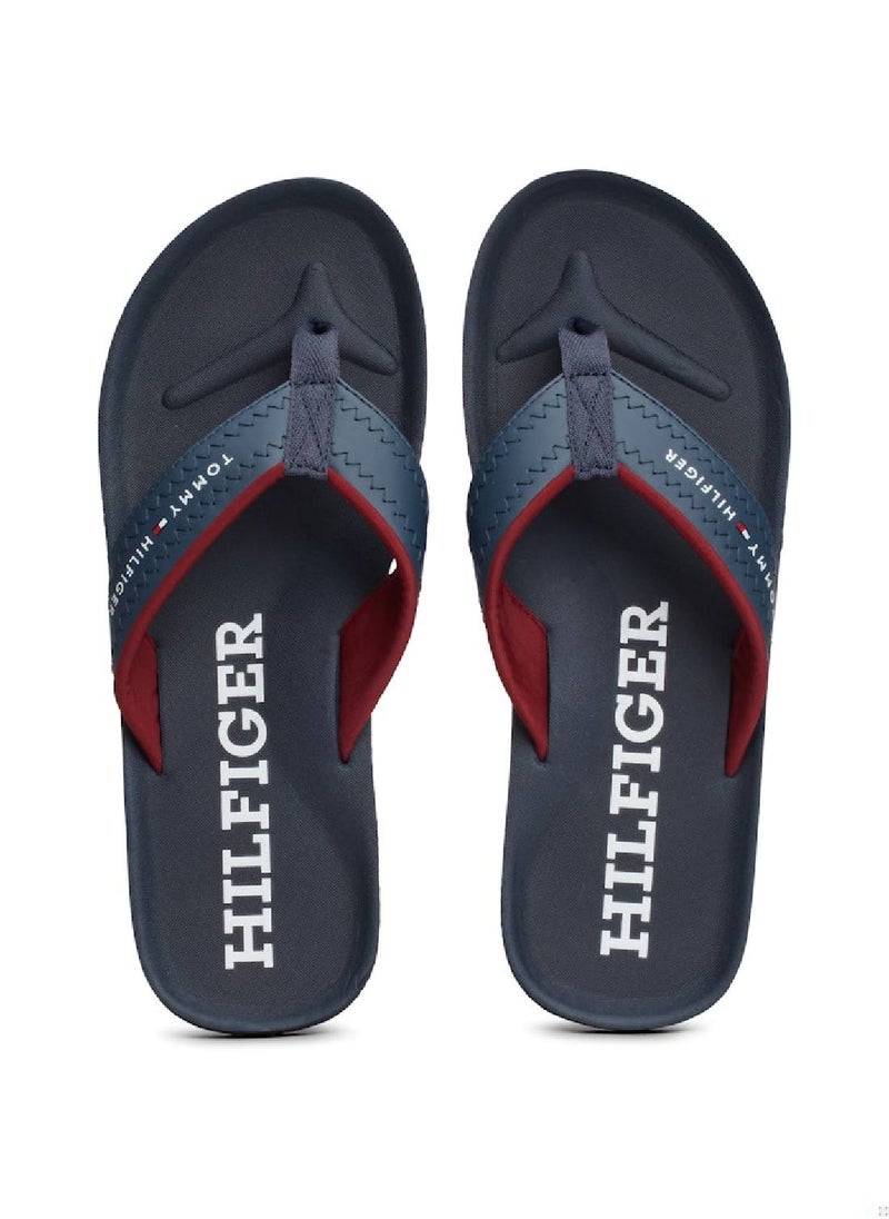 TOMMY HILFIGER Men's Logo Strap Flip-Flops - Faux Leather, Blue  - Image 4