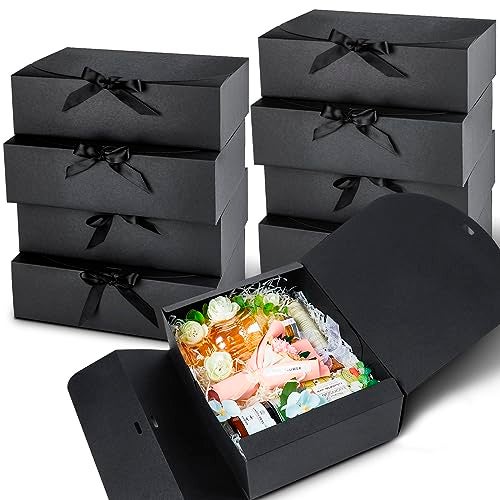 Kucoele 15 PCS Gift Boxes with Lids for Presents, 10.6 x 7.8 x 3.1 Inches Black Bridesmaid Proposal Boxes with Ribbons for Wedding, Birthday, Halloween Party and Bride Shower Packaging - Image 1