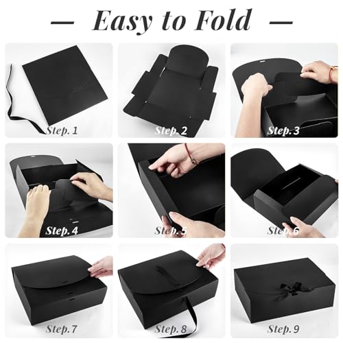 Kucoele 15 PCS Gift Boxes with Lids for Presents, 10.6 x 7.8 x 3.1 Inches Black Bridesmaid Proposal Boxes with Ribbons for Wedding, Birthday, Halloween Party and Bride Shower Packaging - Image 4