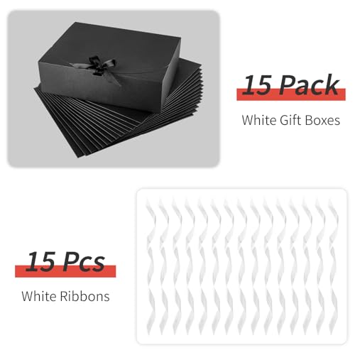 Kucoele 15 PCS Gift Boxes with Lids for Presents, 10.6 x 7.8 x 3.1 Inches Black Bridesmaid Proposal Boxes with Ribbons for Wedding, Birthday, Halloween Party and Bride Shower Packaging - Image 3