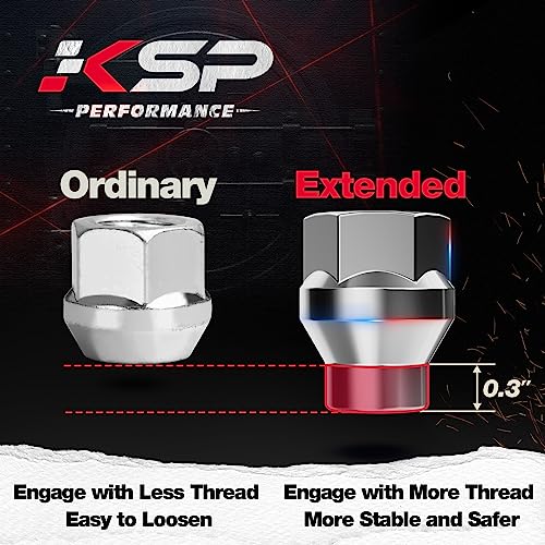 KSP PERFORMANCE صواميل كيه إس بي 12 مم × 1.5 إي تي الممتدة لعجلات 6 صواميل، 24 قطعة M12 × 1.5 صمولة عجلة مفتوحة النهاية 7 مم للسيارات تويوتا مع مقعد مخروطي/مخروطي للعجلات بعد البيع - Image 3
