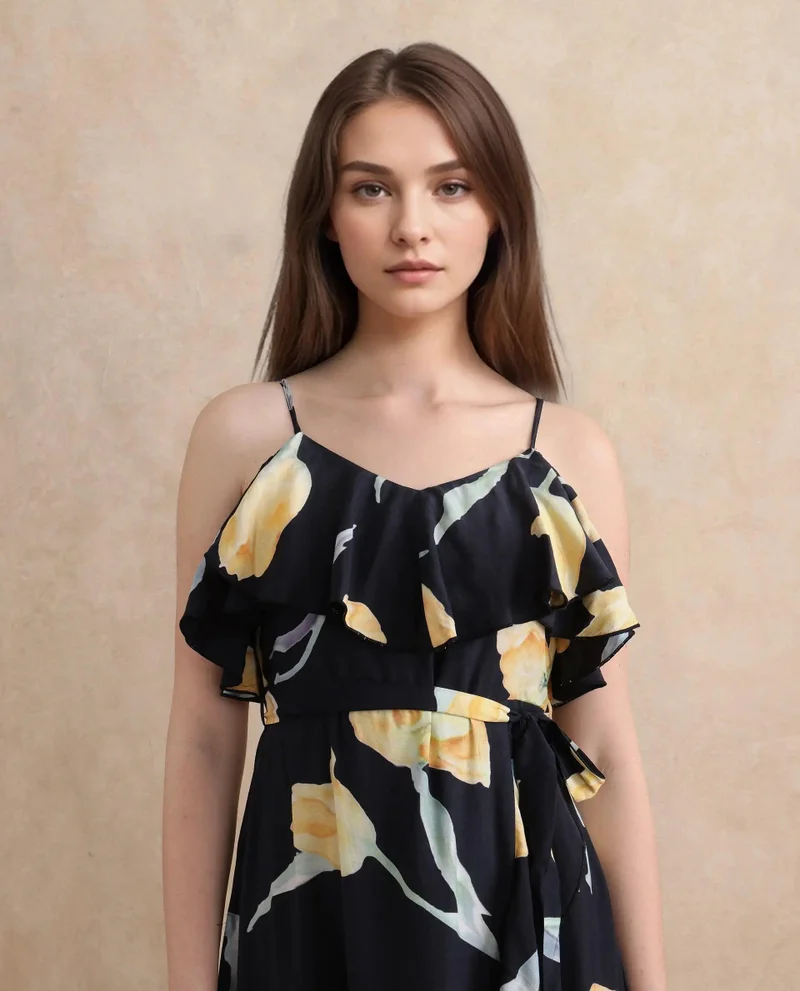 Rareism Women's Ruffled Strappy Midi Dress