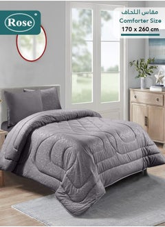 Rose ROSE Luxurious Flory Comforter, Premium Cotton Alternative Microfiber, Set of 4 pieces, Super Soft Cozy Breathable Cooling Lightweight, Extra Twin size 260x170 cm, Grey  - Image 1