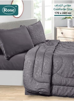 Rose ROSE Luxurious Flory Comforter, Premium Cotton Alternative Microfiber, Set of 4 pieces, Super Soft Cozy Breathable Cooling Lightweight, Extra Twin size 260x170 cm, Grey  - Image 2