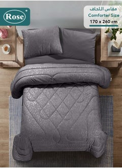 Rose ROSE Luxurious Flory Comforter, Premium Cotton Alternative Microfiber, Set of 4 pieces, Super Soft Cozy Breathable Cooling Lightweight, Extra Twin size 260x170 cm, Grey  - Image 3