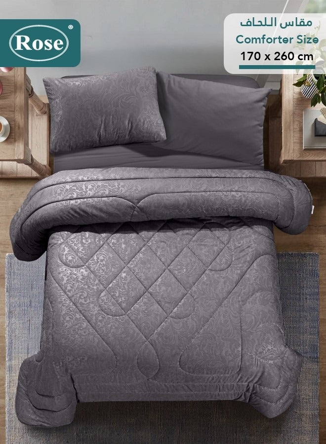 روز طقم مفرش صيفي فلوري بحشوة ثابتة, مايكروفايبر عالي الجودة, 4 قطع, شديد النعومة ومريح وبارد, لحاف نفر ونص مقاس 170×260 سم, رمادي - Image 4