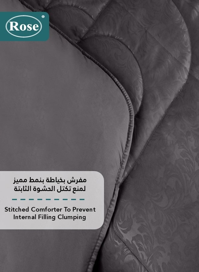 روز طقم مفرش صيفي فلوري بحشوة ثابتة, مايكروفايبر عالي الجودة, 4 قطع, شديد النعومة ومريح وبارد, لحاف نفر ونص مقاس 170×260 سم, رمادي - Image 5