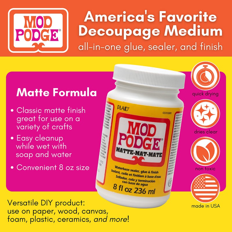 Mod Podge Matte Sealer, Glue & Finish: All-in-One Craft Solution- Quick Dry, Easy Clean, for Wood, Paper, Fabric & More. Non-Toxic - Craft with Confidence, Made in USA, 8 oz., Pack of 1 - Image 2