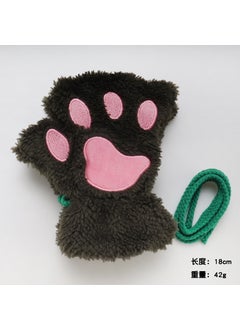 2023 cat claw gloves girls open finger gloves winter cute cartoon cat thickened fluffy bear palm half finger gloves Army green bear paw gloves