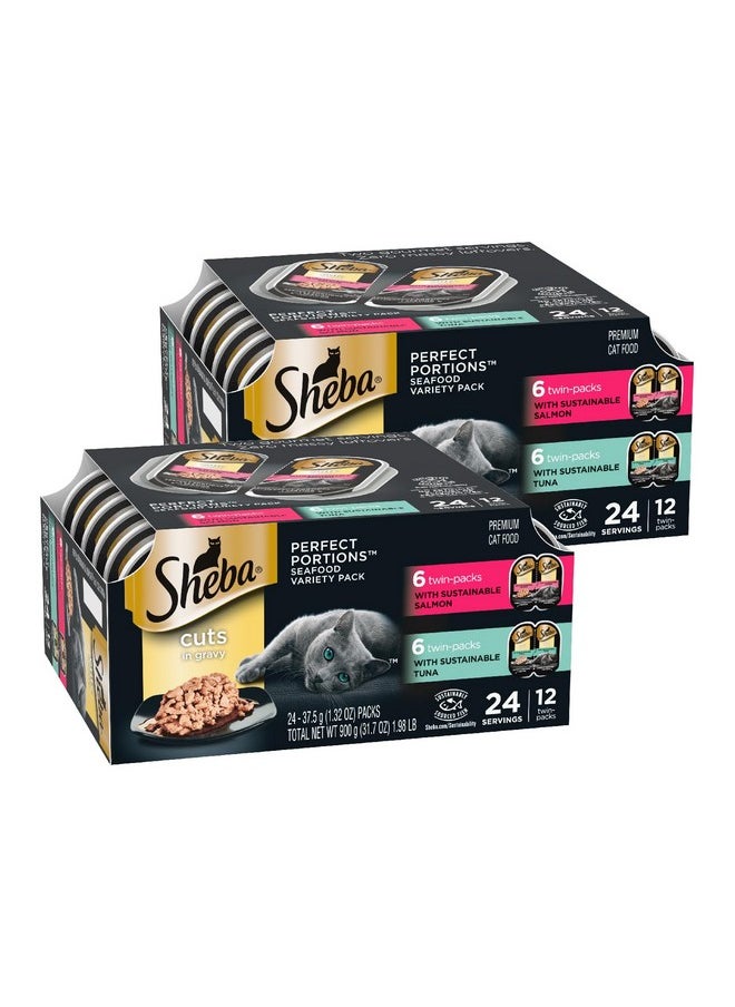 Sheba Sheba Perfect Portions Wet Cat Food Cuts in Gravy Variety Pack, With Sustainable Tuna, and With Sustainable Salmon, 2.6 oz., Twin-Pack Trays, (12 Count, 24 Servings) (Pack of 2)  - Image 1