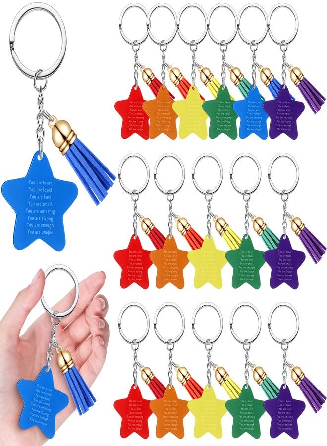 Ecation 36 Sets Christmas Inspirational Keychain Bulk Student Gifts Rainbow Acrylic Keychain with Tassels for Kids Coworker Staff (Star) - Image 1