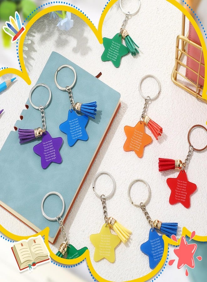 Ecation 36 Sets Christmas Inspirational Keychain Bulk Student Gifts Rainbow Acrylic Keychain with Tassels for Kids Coworker Staff (Star) - Image 3