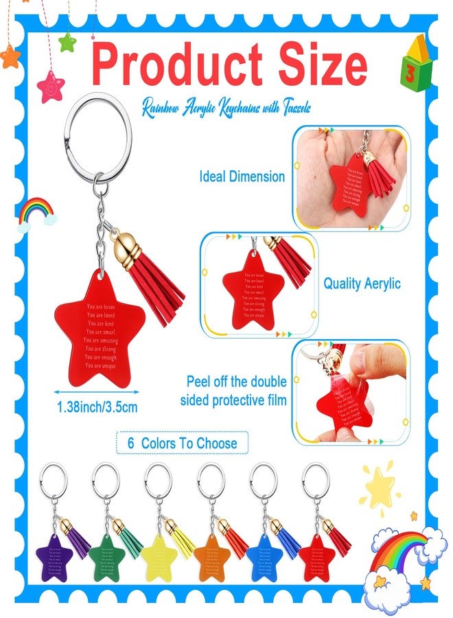 Ecation 36 Sets Christmas Inspirational Keychain Bulk Student Gifts Rainbow Acrylic Keychain with Tassels for Kids Coworker Staff (Star) - Image 2