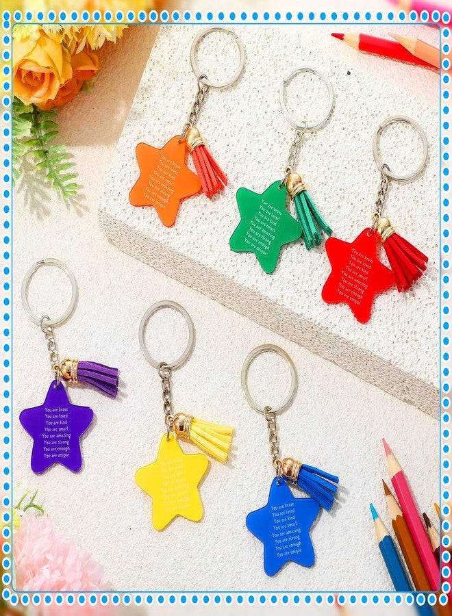 Ecation 36 Sets Christmas Inspirational Keychain Bulk Student Gifts Rainbow Acrylic Keychain with Tassels for Kids Coworker Staff (Star) - Image 4