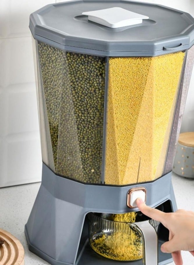 4 Grid Rice Dispenser - Dry Food Dispenser 4 Grid - Clear 4 Compartments Sealed Grain Container with Measuring Cup