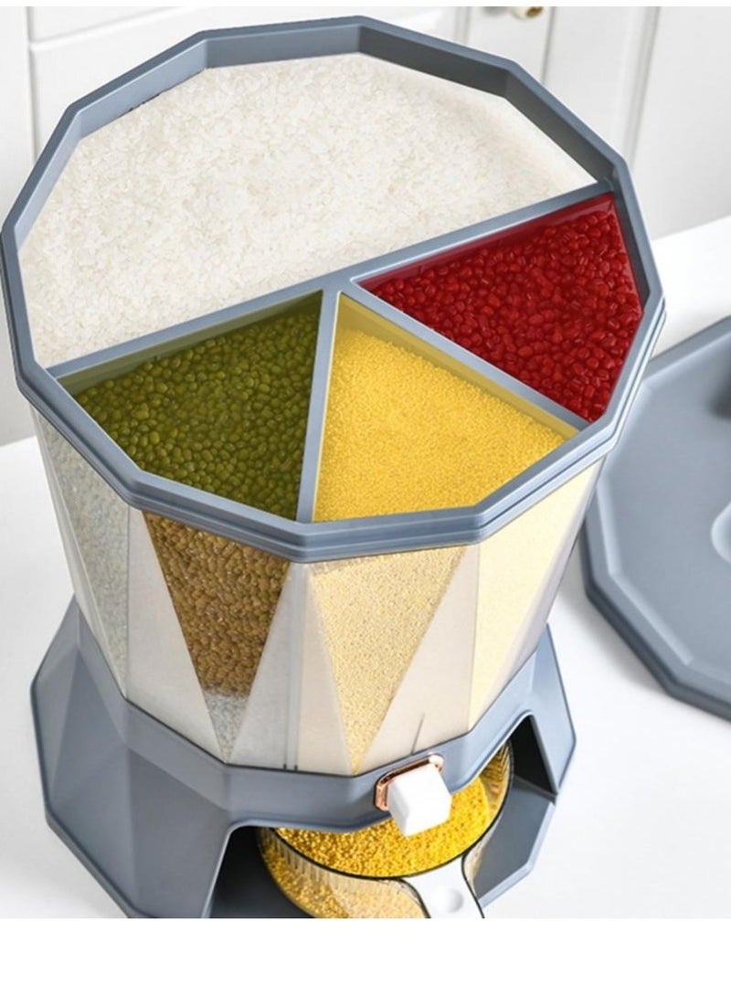 4 Grid Rice Dispenser - Dry Food Dispenser 4 Grid - Clear 4 Compartments Sealed Grain Container with Measuring Cup - Image 2