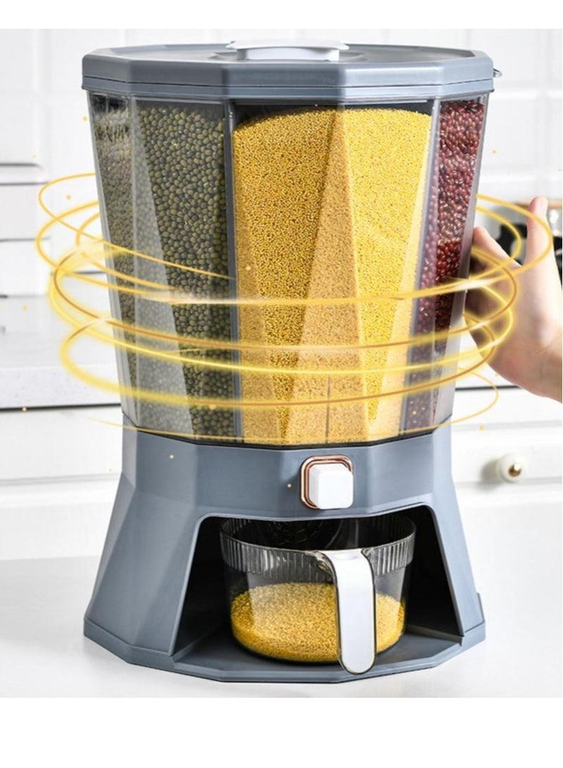 4 Grid Rice Dispenser - Dry Food Dispenser 4 Grid - Clear 4 Compartments Sealed Grain Container with Measuring Cup - Image 3
