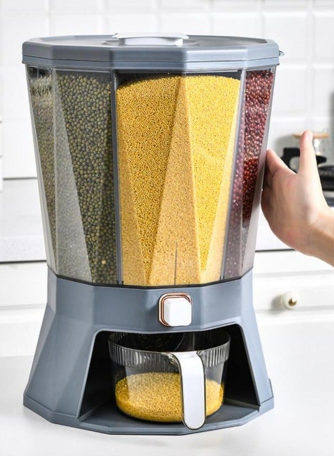 4 Grid Rice Dispenser - Dry Food Dispenser 4 Grid - Clear 4 Compartments Sealed Grain Container with Measuring Cup - Image 4