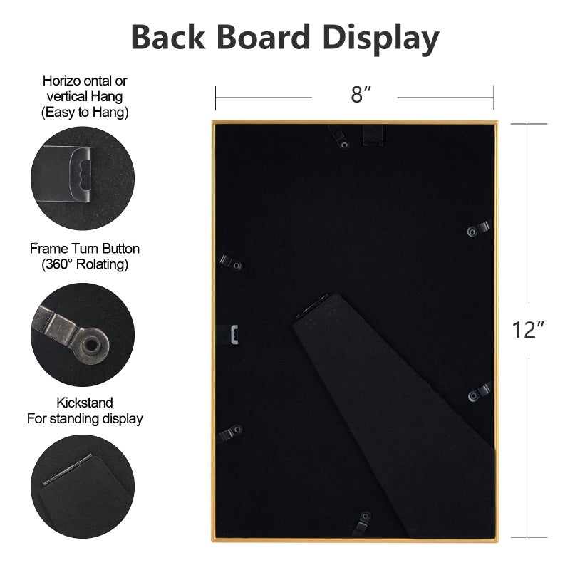 Autjvy 8x12 Picture Frame Set of 2  Matte Gold Modern Simple Thin Aluminum Metal Photo Frame with HD Real Glass  Display for Tabletop and Wall Collage  2 Pack - Image 4