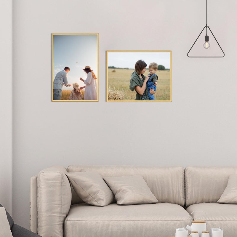 Autjvy 8x12 Picture Frame Set of 2  Matte Gold Modern Simple Thin Aluminum Metal Photo Frame with HD Real Glass  Display for Tabletop and Wall Collage  2 Pack - Image 5