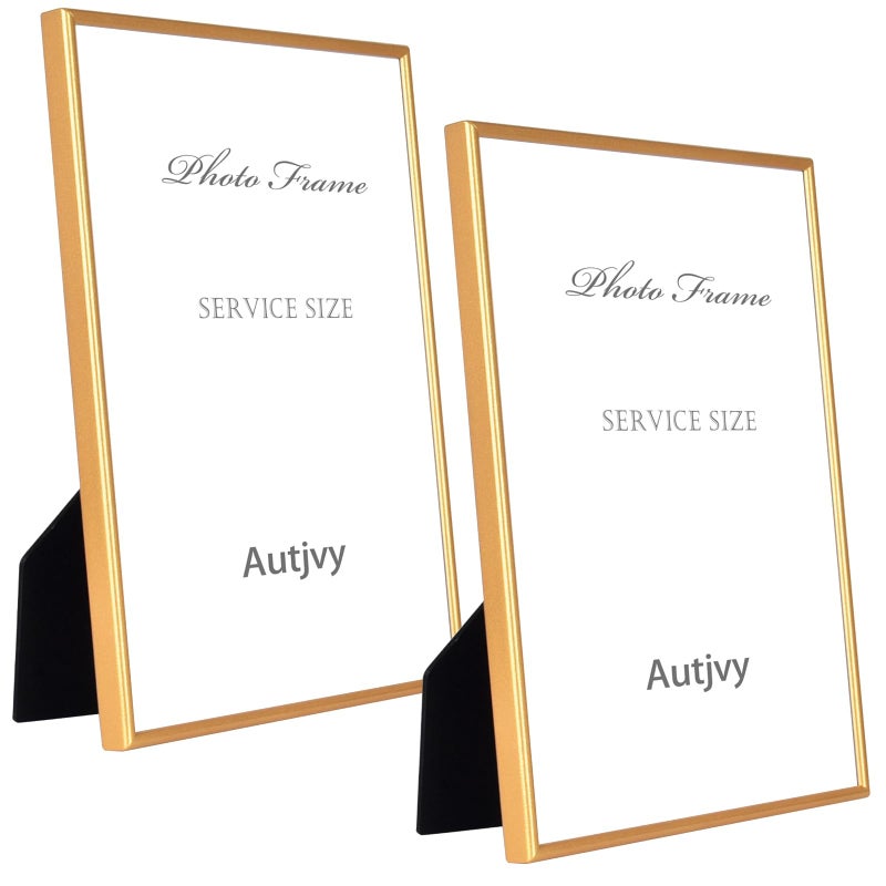 Autjvy 8x12 Picture Frame Set of 2  Matte Gold Modern Simple Thin Aluminum Metal Photo Frame with HD Real Glass  Display for Tabletop and Wall Collage  2 Pack - Image 1