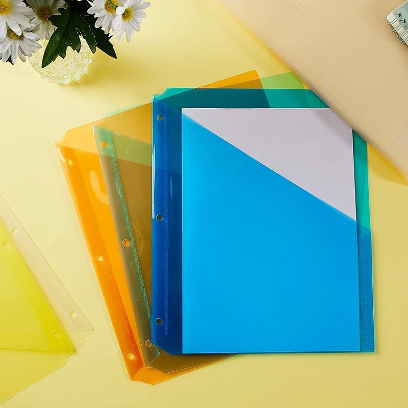 Maitys 100 Pack Binder Pockets 3 Hole Punch Clear Plastic Document Folders Binder Organizer Store Letter Size 8.5x11 Inch Paper Folders with Pockets Slash File Jacket for Office (Fresh Color) - Image 4