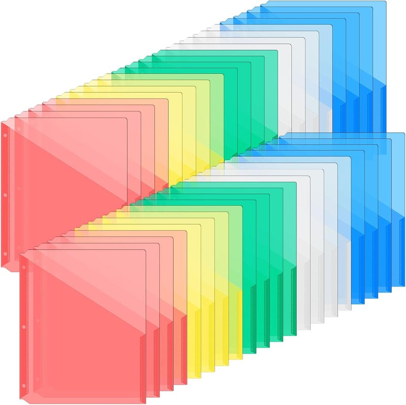 Maitys 100 Pack Binder Pockets 3 Hole Punch Clear Plastic Document Folders Binder Organizer Store Letter Size 8.5x11 Inch Paper Folders with Pockets Slash File Jacket for Office (Fresh Color) - Image 1