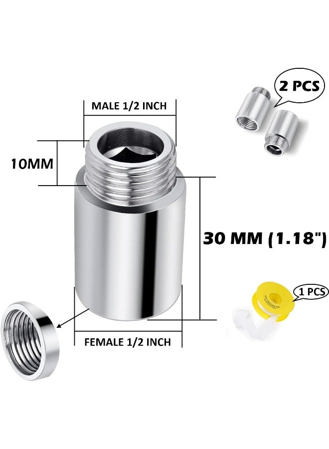 Biella Chrome Extension Nipple Male To Female 1/2", Pack Of 2 Bsp Thread With Teflon Tape Various Sizes For Extension Pipe That Allows To Extend, Extension Of Angle Valves Etc (1/2 X 30Mm) - Image 2