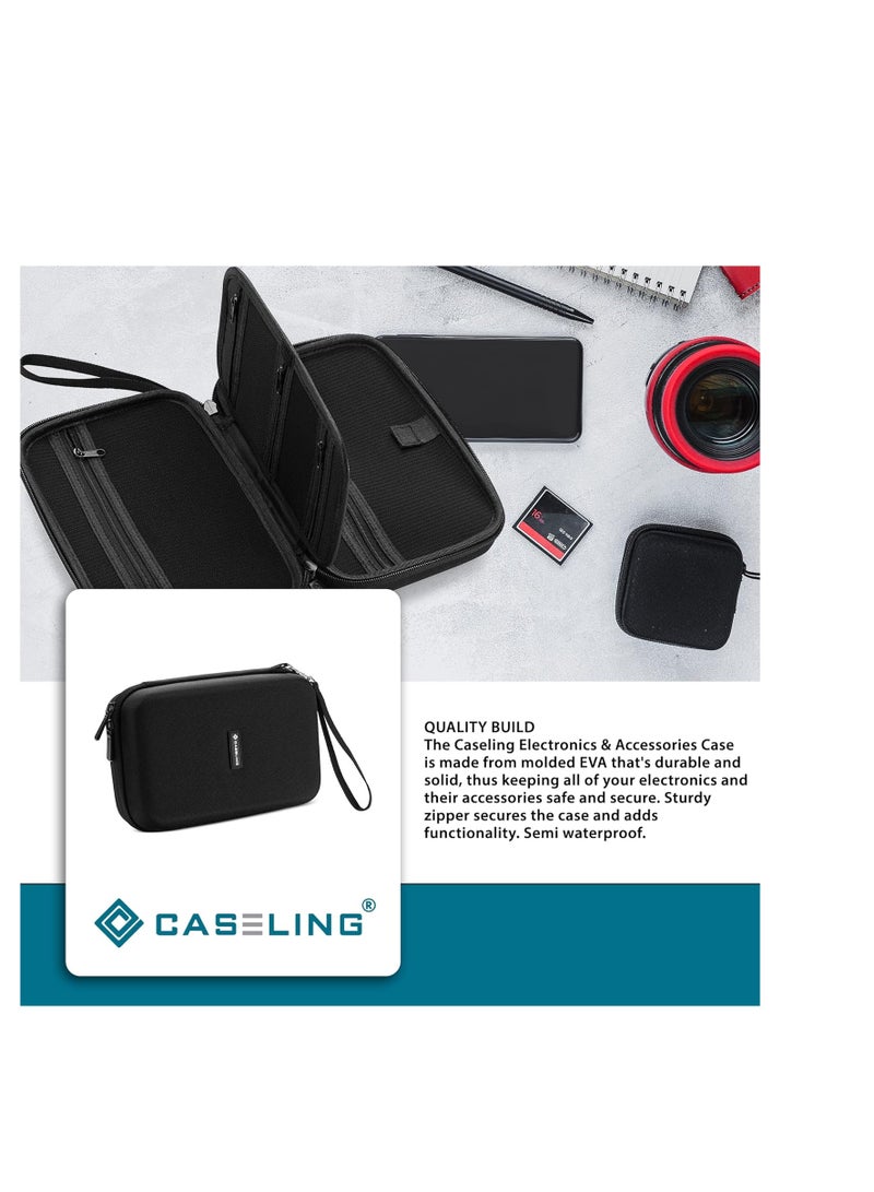 Caseling Caseling Universal Electronics/Accessories Hard Travel Organizer Carrying Case Bag, 9.8” x 5.6”x 2.8” - Black - Image 4