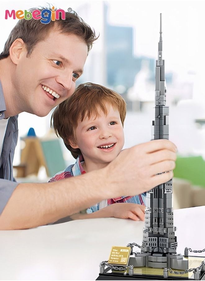 MEBEGIN - 555PCS Burj Khalifa Tower Building Blocks Set, Architecture Dubai Model Building Set, Collectible Building Set, Easy-to-build Architecture Model Kit, Ideal Gift for Kids Aged 6+, 17.5*17.5*43.5cm - Image 1