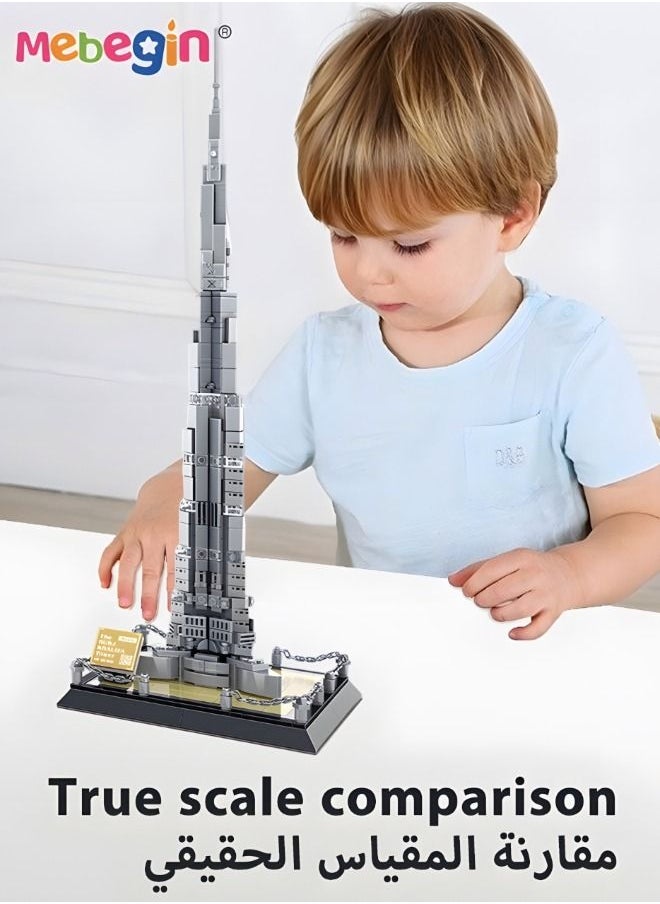 MEBEGIN - 555PCS Burj Khalifa Tower Building Blocks Set, Architecture Dubai Model Building Set, Collectible Building Set, Easy-to-build Architecture Model Kit, Ideal Gift for Kids Aged 6+, 17.5*17.5*43.5cm - Image 1