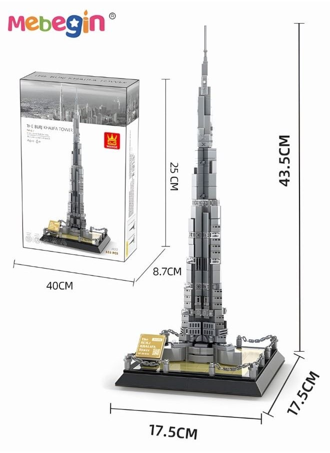 MEBEGIN - 555PCS Burj Khalifa Tower Building Blocks Set, Architecture Dubai Model Building Set, Collectible Building Set, Easy-to-build Architecture Model Kit, Ideal Gift for Kids Aged 6+, 17.5*17.5*43.5cm - Image 1