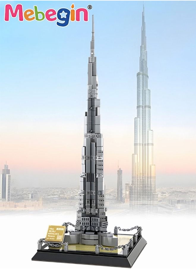 MEBEGIN - 555PCS Burj Khalifa Tower Building Blocks Set, Architecture Dubai Model Building Set, Collectible Building Set, Easy-to-build Architecture Model Kit, Ideal Gift for Kids Aged 6+, 17.5*17.5*43.5cm - Image 1