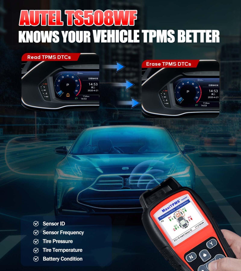 Autel Autel MaxiTPMS TS508WF Upgrade of TS508K TS508 TS501Pro TS408S Program MX Sensor Read Clear DTCs TPMS Reset OBD Relearn Activate TPMS Programming Tool Free Lifetime Update - Image 5