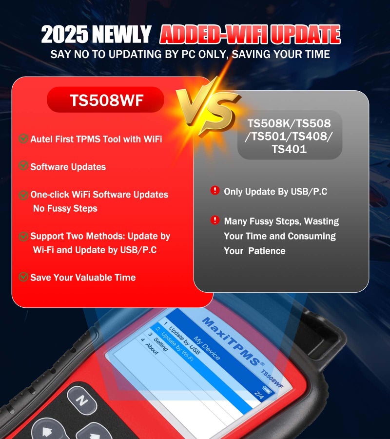 Autel Autel MaxiTPMS TS508WF Upgrade of TS508K TS508 TS501Pro TS408S Program MX Sensor Read Clear DTCs TPMS Reset OBD Relearn Activate TPMS Programming Tool Free Lifetime Update - Image 3