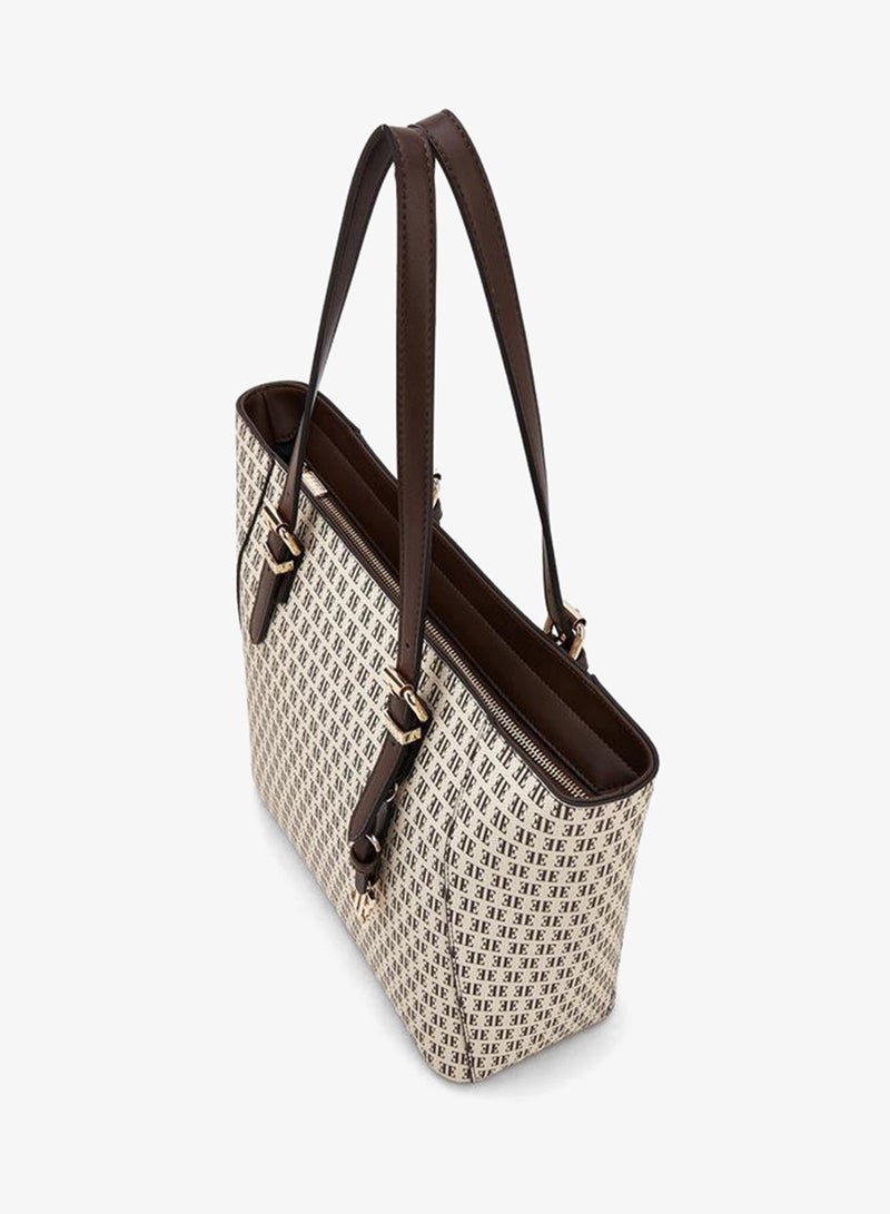 ELLE Monogram Print Tote Bag With Zip Closure - Image 5