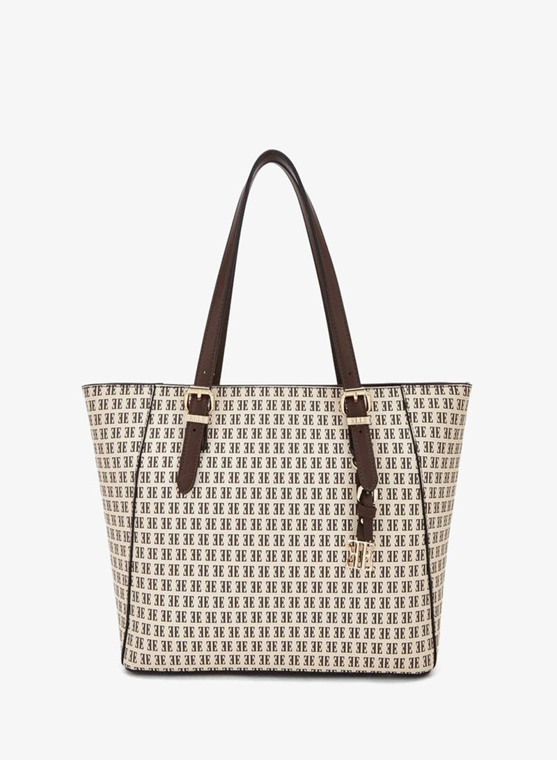 ELLE Monogram Print Tote Bag With Zip Closure - Image 1