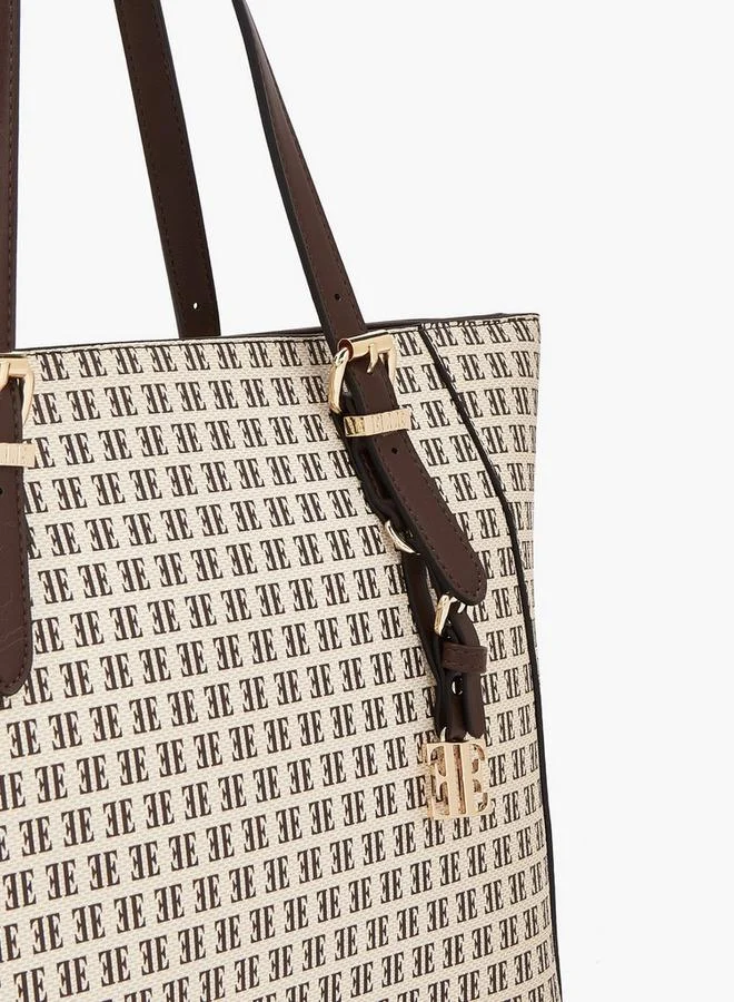 Elle BROWN Monogram Print Tote Bag With Zip Closure for Women | Best Price UAE