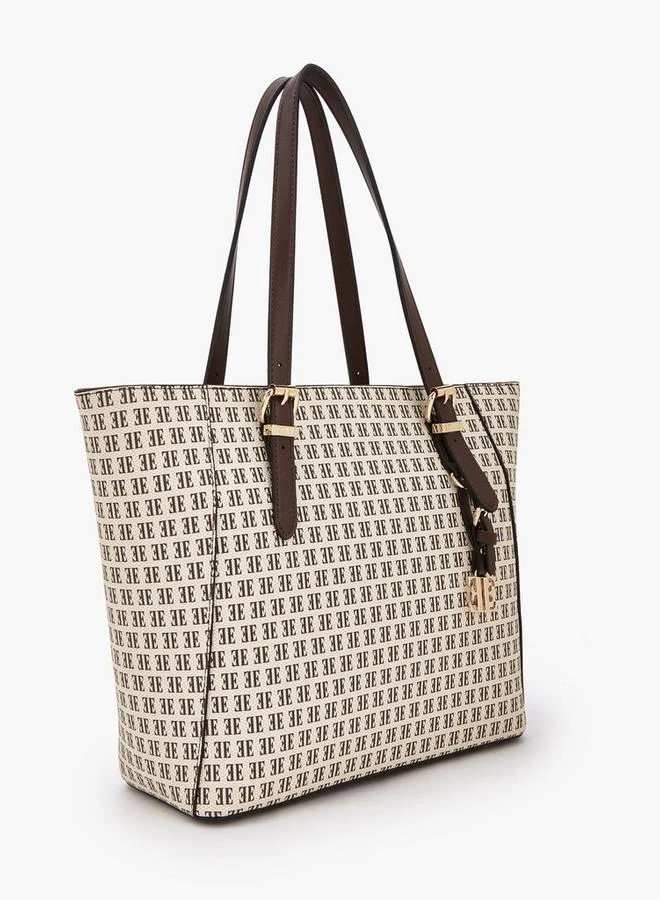 Elle Monogram Print Tote Bag With Zip Closure