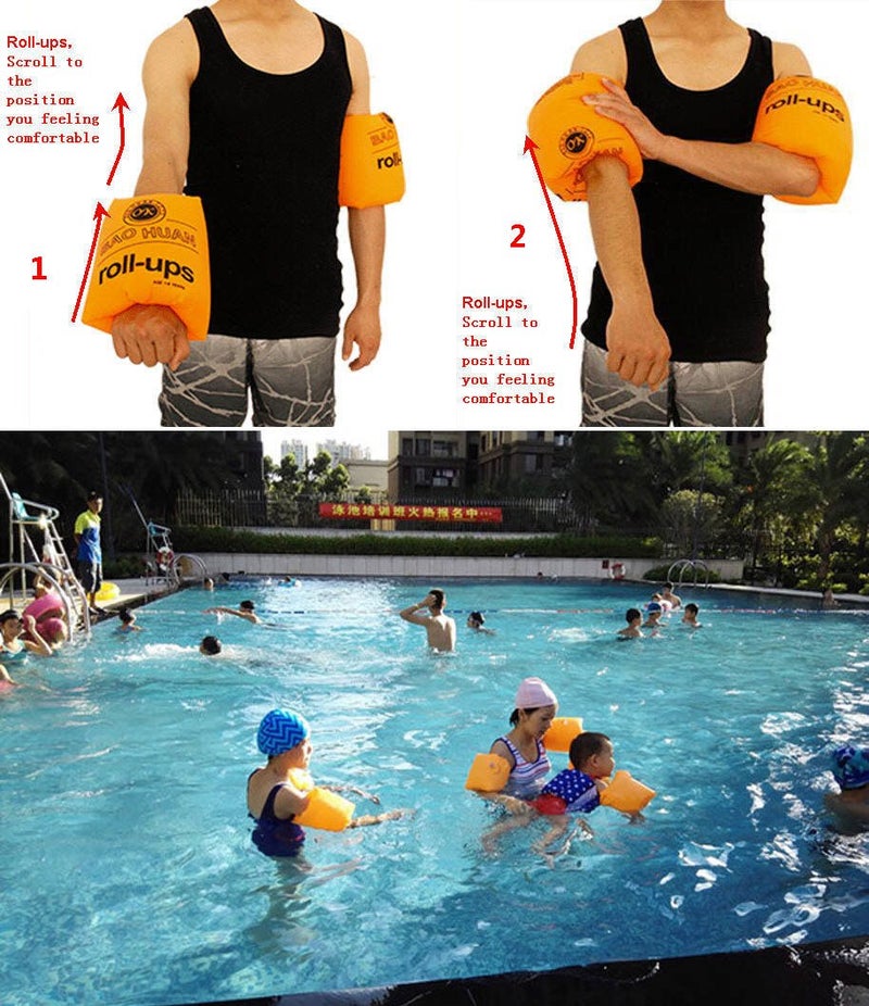 Topsung Inflatable Arm Bands Floatation Sleeves Water Wings Swimming Arm Floats for Children and Adults (Orange) - Image 5