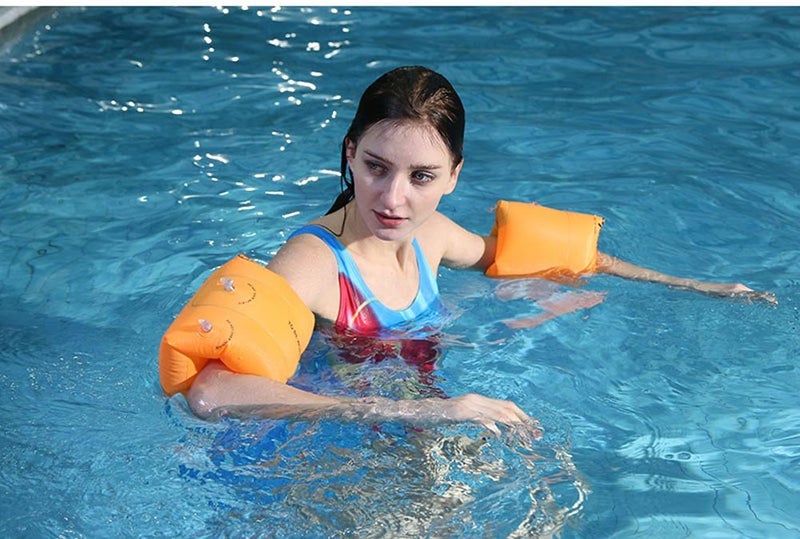 Topsung Inflatable Arm Bands Floatation Sleeves Water Wings Swimming Arm Floats for Children and Adults (Orange) - Image 2