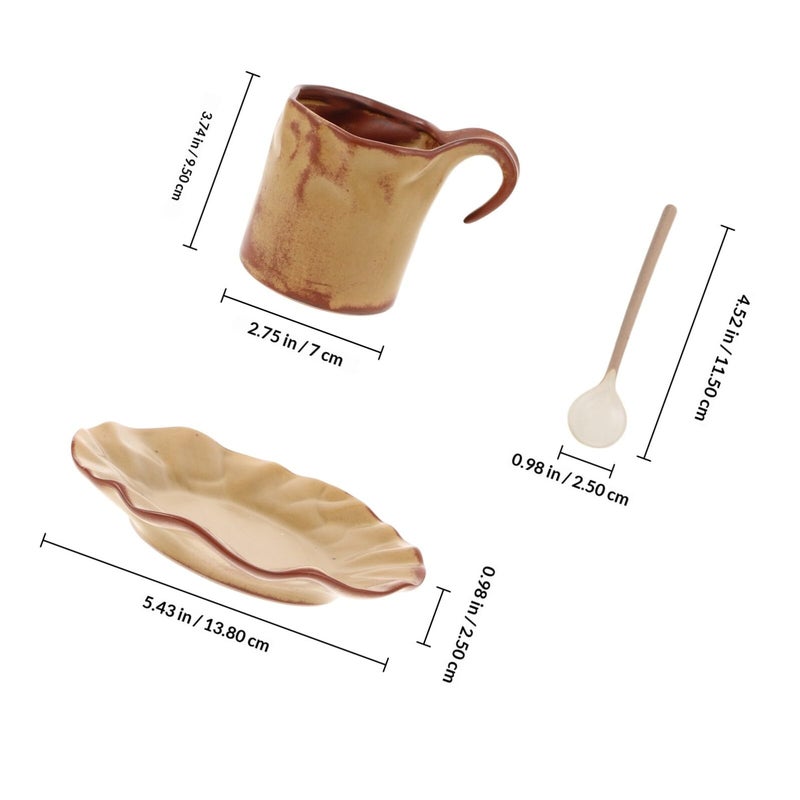 Classic Brown Ceramic Coffee Mug with Saucer Set Small Capacity Tea Cup - Image 3