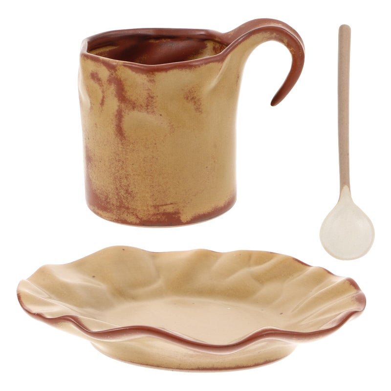 Classic Brown Ceramic Coffee Mug with Saucer Set Small Capacity Tea Cup - Image 2