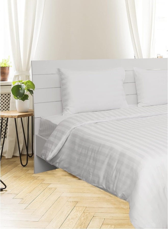 Hotel Linen Klub Hotel Linen Klub Single Comforter Set - 4 Pieces, Luxurious 100% Cotton with 250 Thread Count Sateen, Stylish 1-Inch Stripe Design, Soft Microfiber Filling, Size: 160 x 240 cm, Timeless White  - Image 2