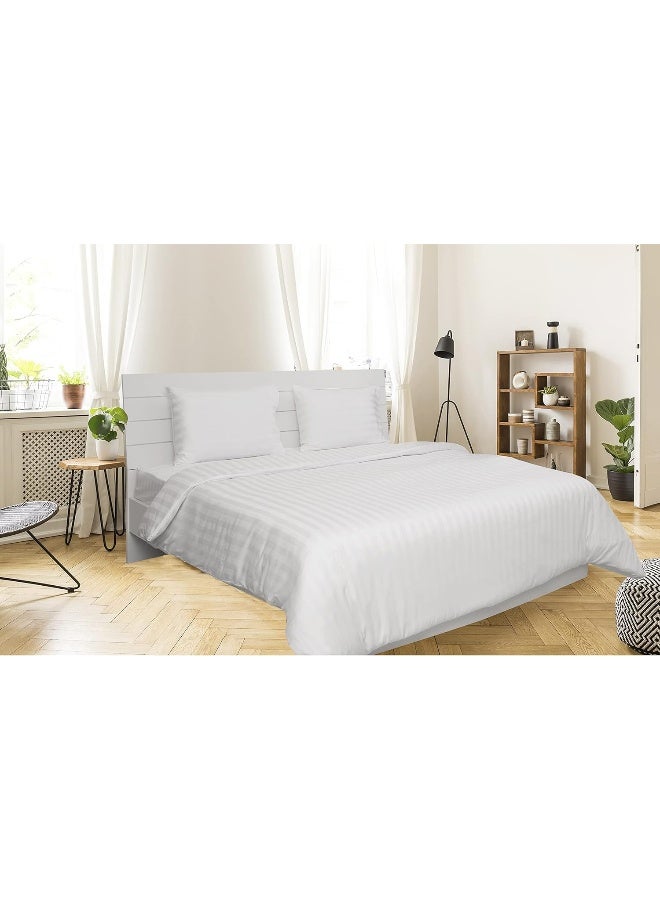 Hotel Linen Klub Hotel Linen Klub Single Comforter Set - 4 Pieces, Luxurious 100% Cotton with 250 Thread Count Sateen, Stylish 1-Inch Stripe Design, Soft Microfiber Filling, Size: 160 x 240 cm, Timeless White  - Image 1