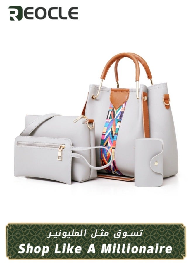 REOCLE Women's Handbag Set 4 Pcs Soft PU Leather Top Handle Bag Tote Bag Crossbody Bag Wallet Purse Set Versatile Shoulder Bags  - Image 1